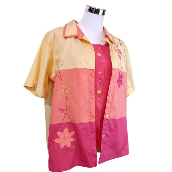 NEW Art to Wear BOBBIE BROOKS Embroidered Combo Top Blouse‎ Shirt 14/16W Floral - Picture 2 of 12